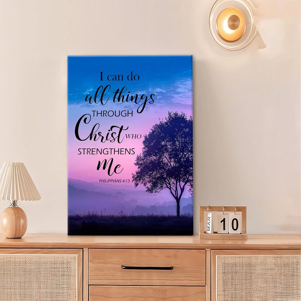 Christian Tree Wall Art I Can Do All Things Canvas Wall Decor Prints Framed Painting Purple