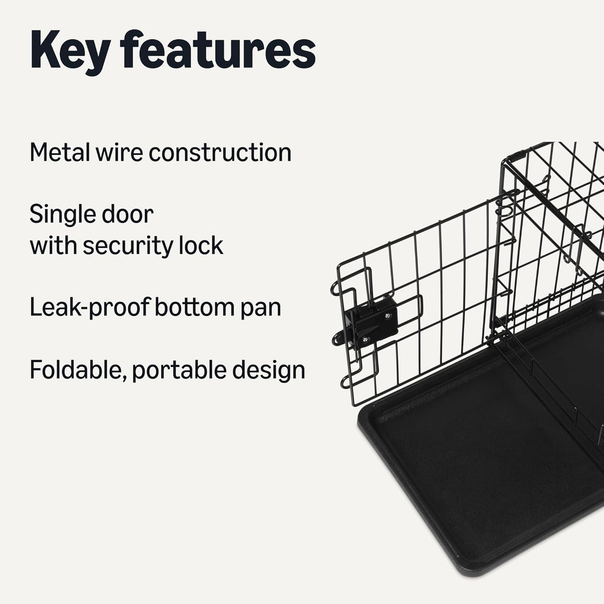 Amazon Basics Durable, Foldable Metal Wire Dog Crate with Tray, Single Door, 18 x 12.4 x 15 in