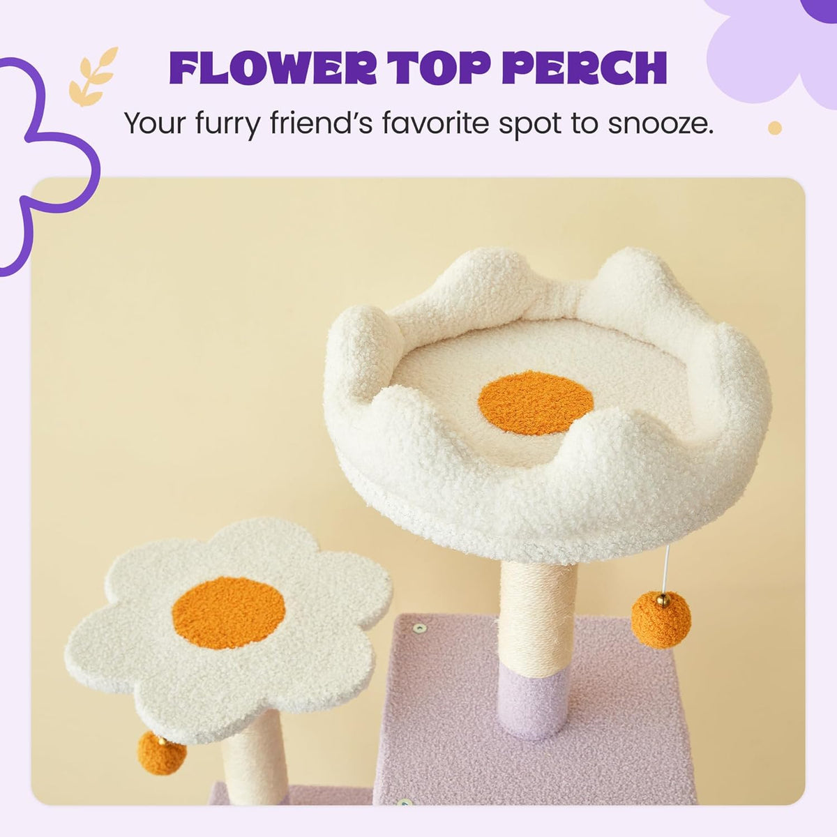 MWPO Flower Large Cat Tree, 70.1-Inch Multi-Level Tall Cat Tower for Indoor Cats, Plush Cat Condo