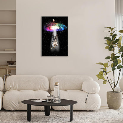 Funny Dog Wall Art Canvas Boston Terrier Wall Decor Prints Framed Painting Bulldog Galaxy Pictures