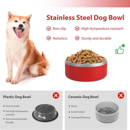 Stainless Steel Dog Bowl, Metal Water and Food Dish for Large Dogs, Insulated Non-Slip Pet Bowl