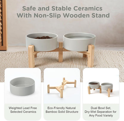 SPUNKYJUNKY Elevated Dog Bowls Ceramic, 5.1'' Dogs and Cat Food Water Bowls Raised with Non-Slip