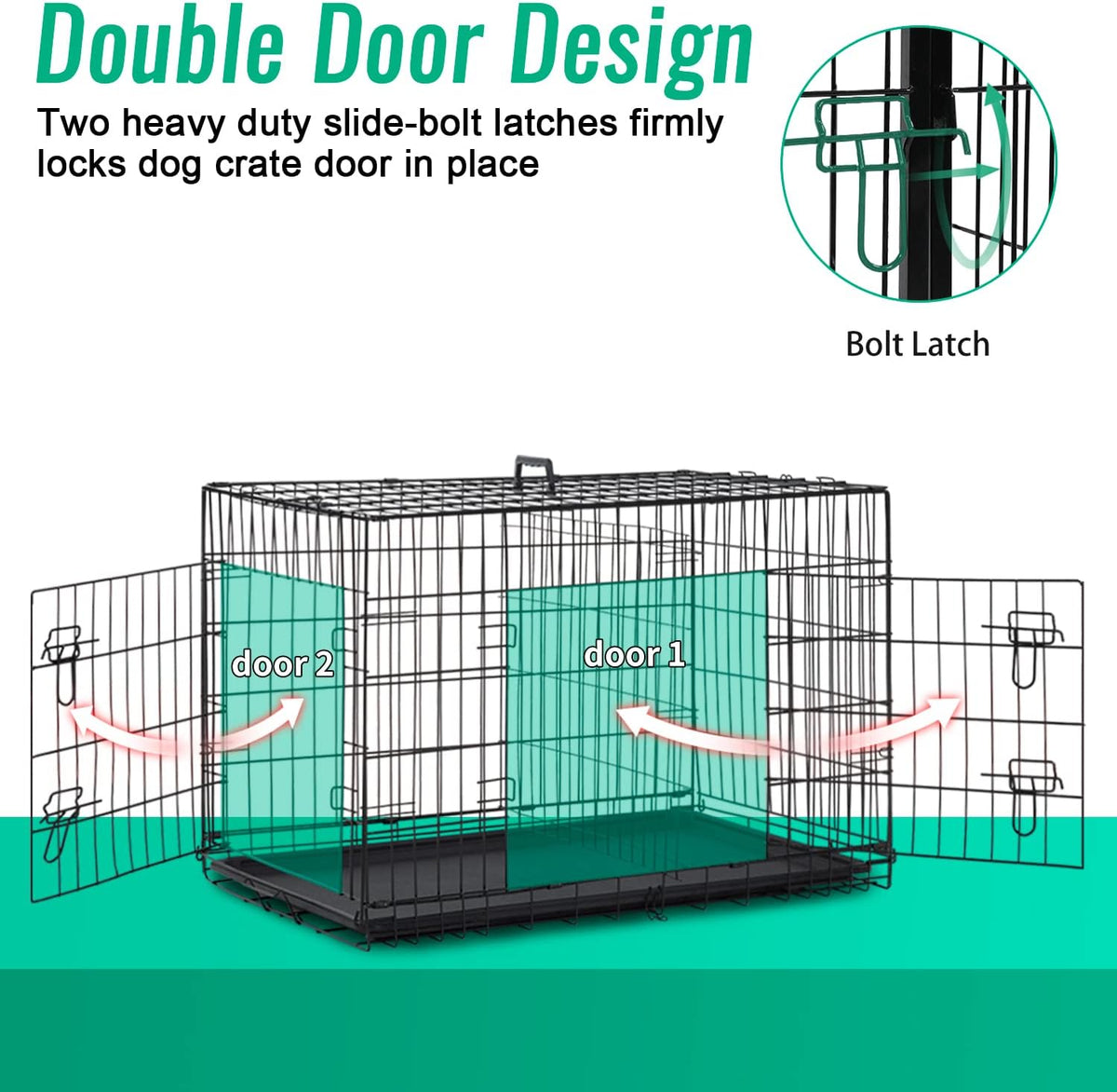 FDW Dog Crate for Large Dogs 42 Inch Folding Metal WirePet Cage Double Door W/Divider Panel Indoor