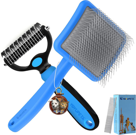 Large Slicker Brush for Dogs - 3PC Pet Grooming Kit - Undercoat Rake & Stainless Comb | Long Pins
