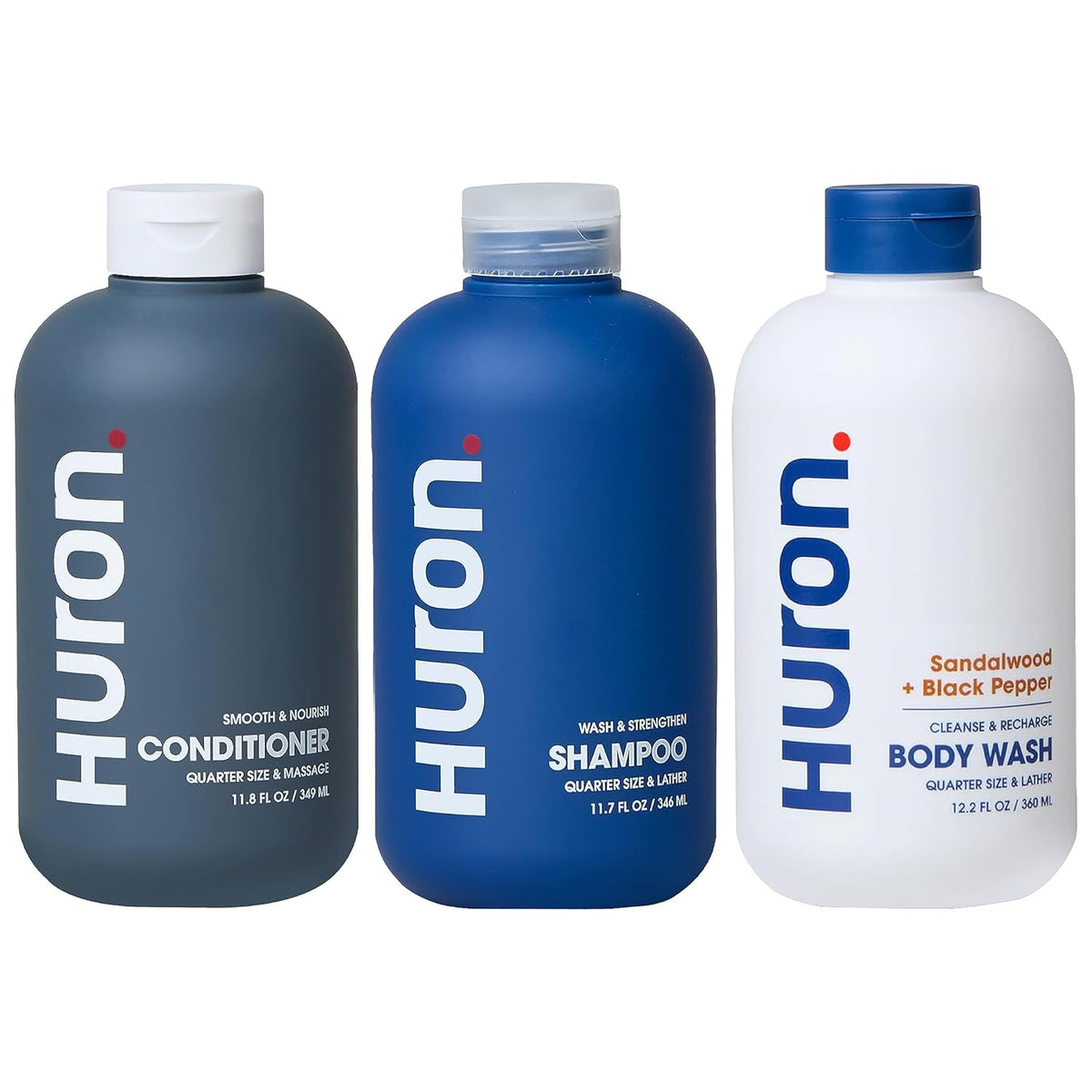 Huron Shower Kit - Shampoo, Conditioner, & Body Wash For Men - Sandalwood + Black Pepper Scent