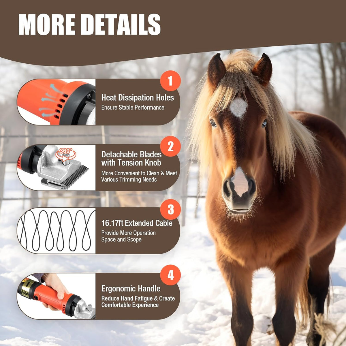 Horse Clippers,350W Horse Clippers Professional Electric Horse Grooming Kit,6 Speeds Animal