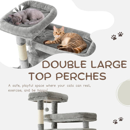 Cat Tree, 80-Inch Large Cat Tower with 9 Scratching Posts, 2 Perches, 2 Caves, 2 Basket, 2 Stairs