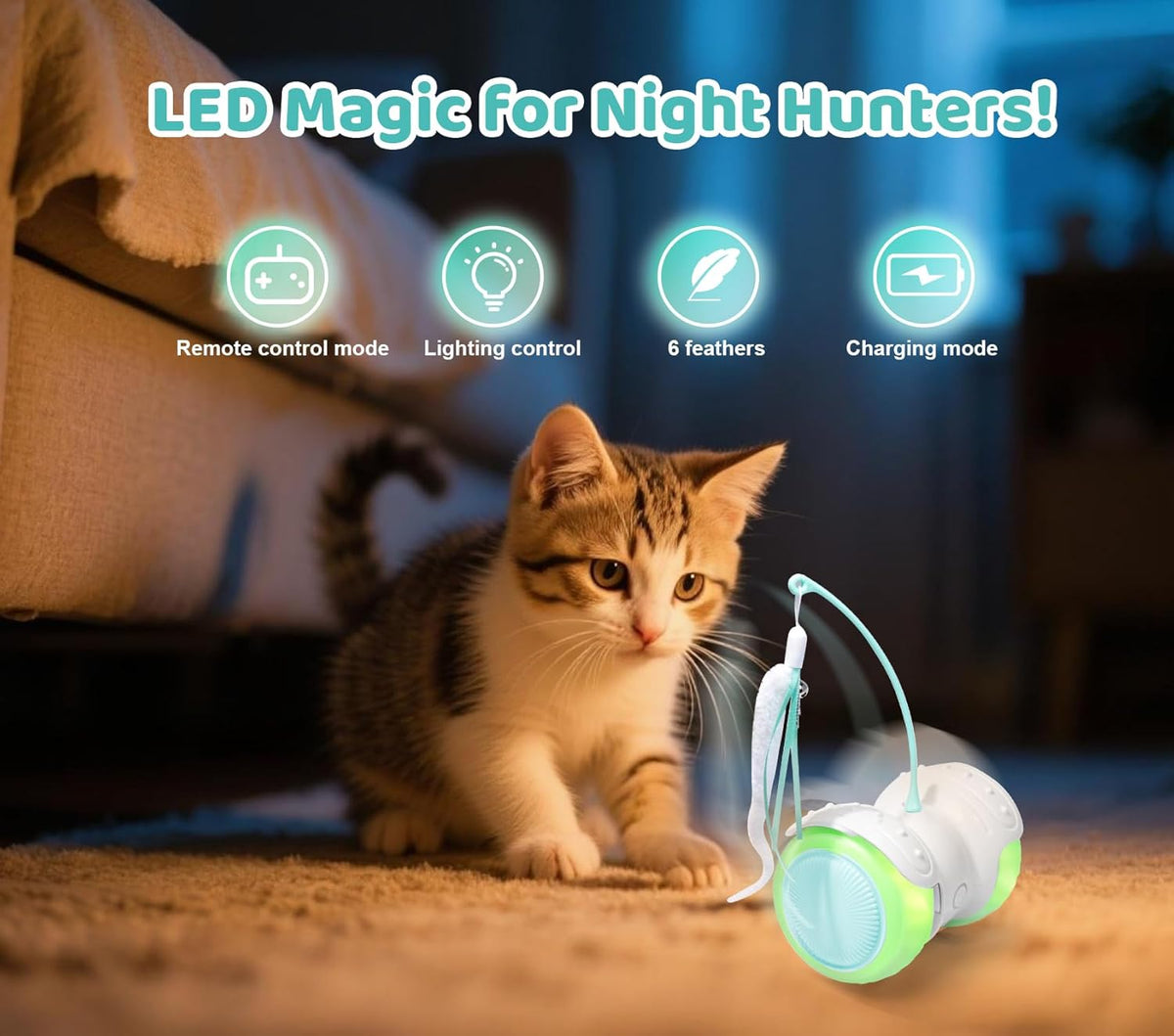 Remote Control Cat Toy with Auto Mode - Interactive Cat Toy Feather for Indoor, Moving Cats Catnip
