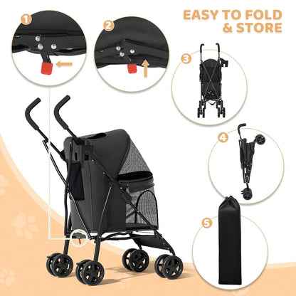 Magshion Compact Pet Stroller for Small-Medium Dogs/Cats up to 22lbs, 4-Wheel Lightweight Umbrella