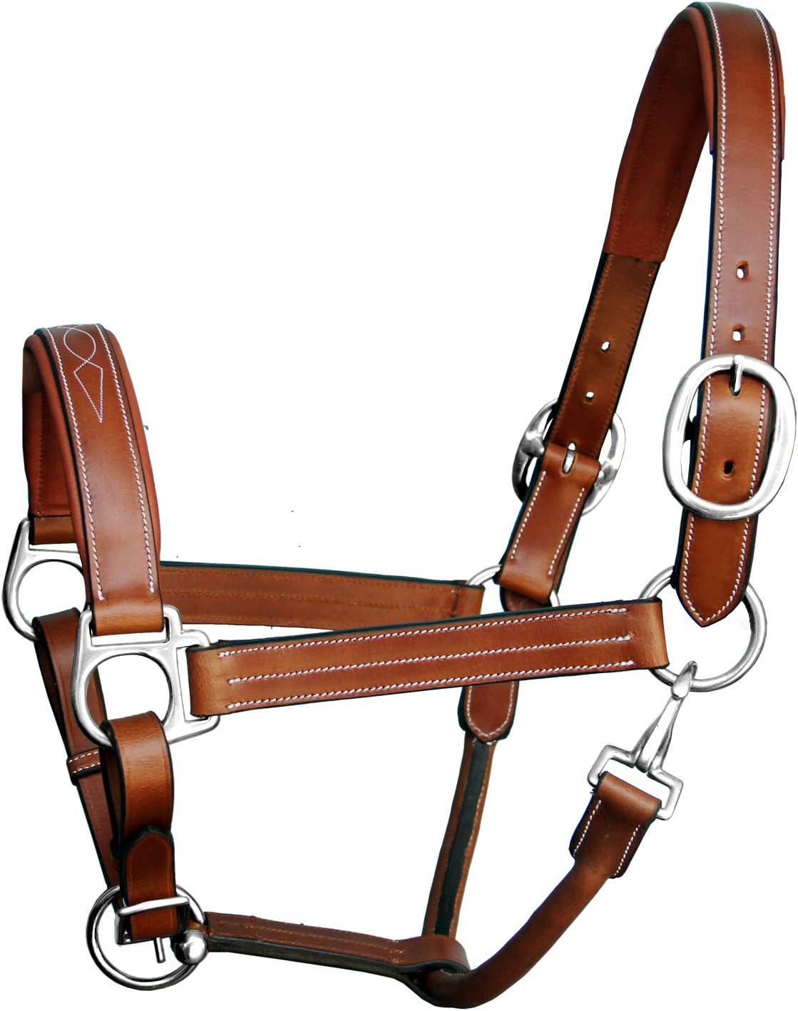 Exion Leather Horse Halter with Fancy Stitching | Black & Brown Padded Halter with Silver Brass