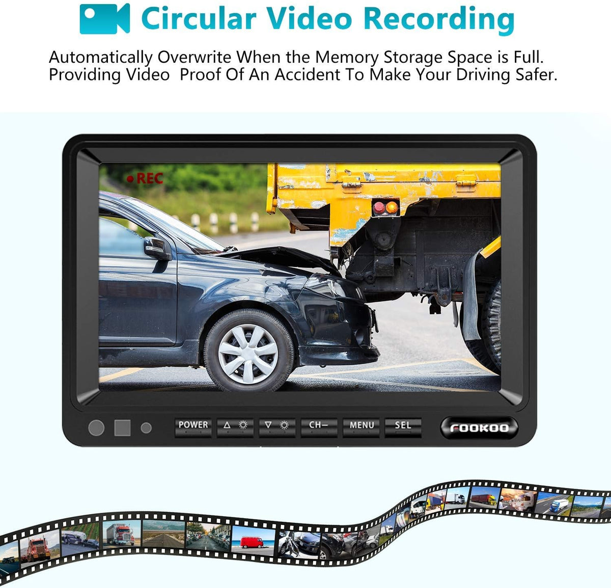 Fookoo ??7" HD 1080P Wired Backup Camera System, 7-inch Dual Split Screen Monitor W/Recording IP69