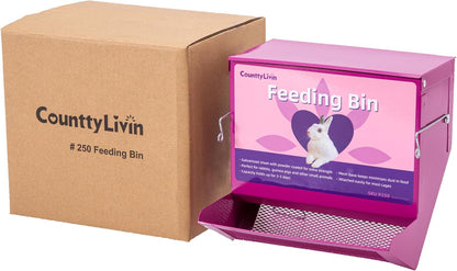Metal Small Animal Feeder with Lid, Heavy Duty Rabbit Feeder, Large Capacity Rabbit Food Dispenser