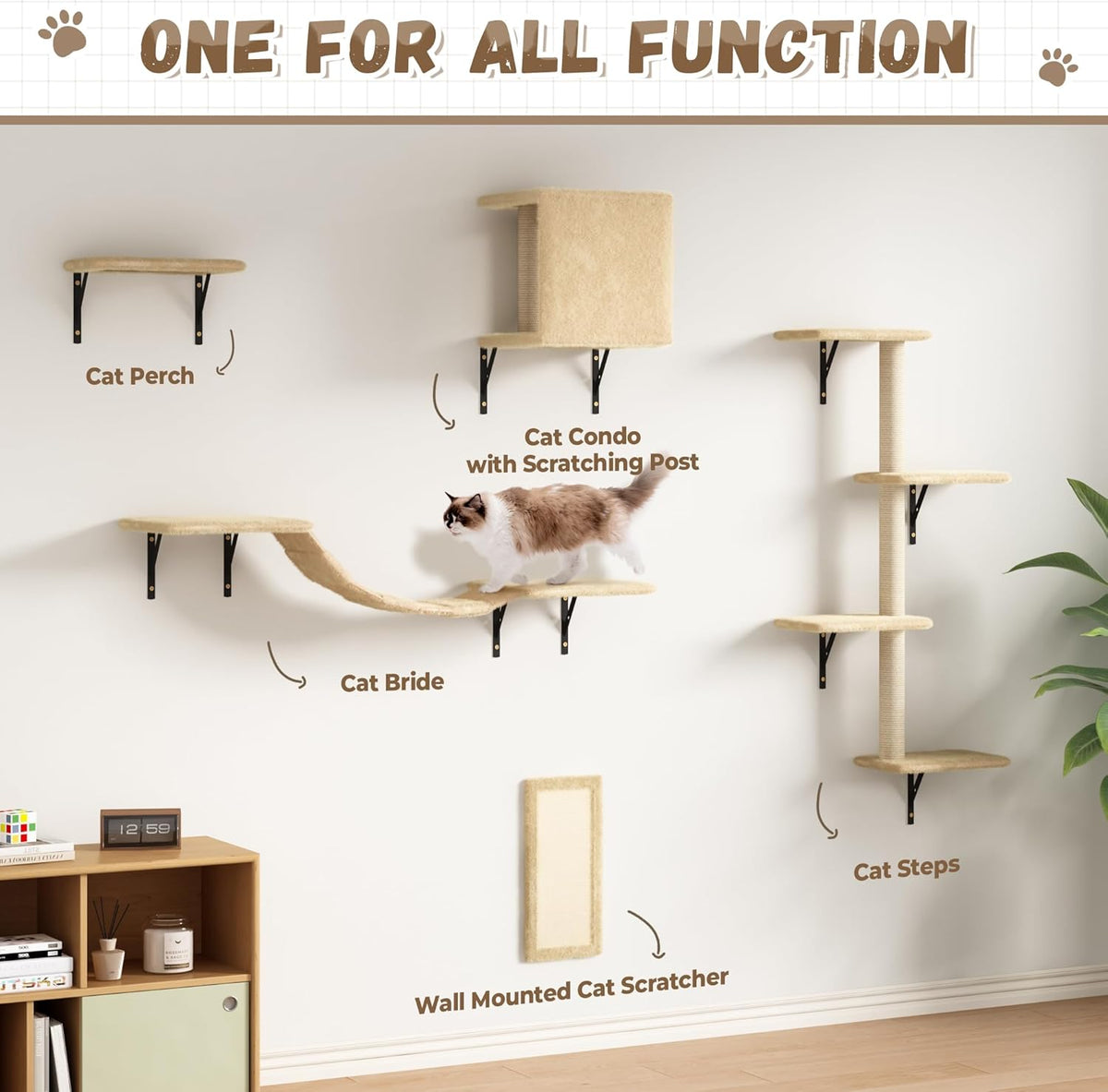 COZIWOW Wall Mounted Cat Furniture, Cat Wall Shelves and Perches, Floating Cat Shelves for Wall Set