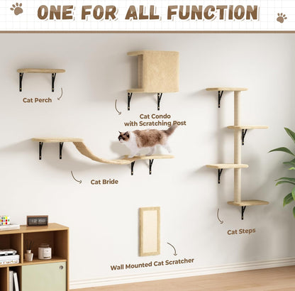 COZIWOW Wall Mounted Cat Furniture, Cat Wall Shelves and Perches, Floating Cat Shelves for Wall Set