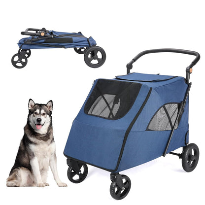Large Dog Travel Stroller with 4 Heavy Duty Wheels Pet Stroller with Adjustable Handle - Double