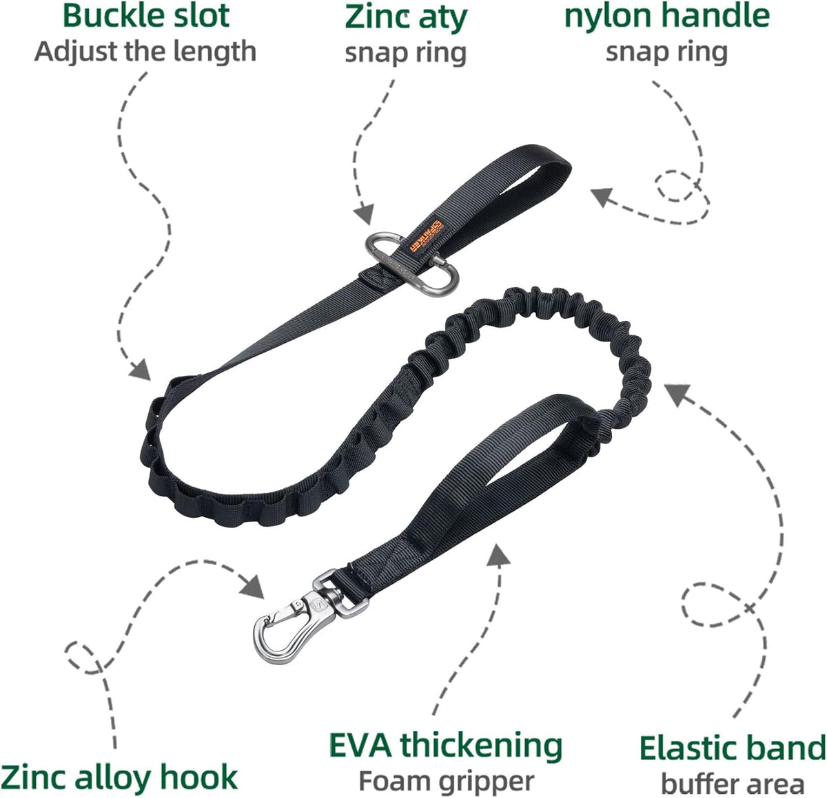 EXCELLENT ELITE SPANKER Tactical Bungee Dog Leash Military Adjustable Dog Leash Quick Release