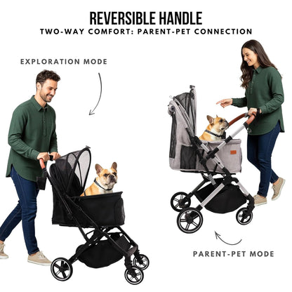 Pet Stroller for Small Medium Dogs Cats Up to 45 lbs, Travel Lite Collapsible, All Terrain 4 Wheels