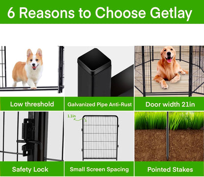 Garden Fencing 48in High No Door, 12 Panels Total 26.6Ft(L) Dog Fence Outdoor for Yard. Black Metal