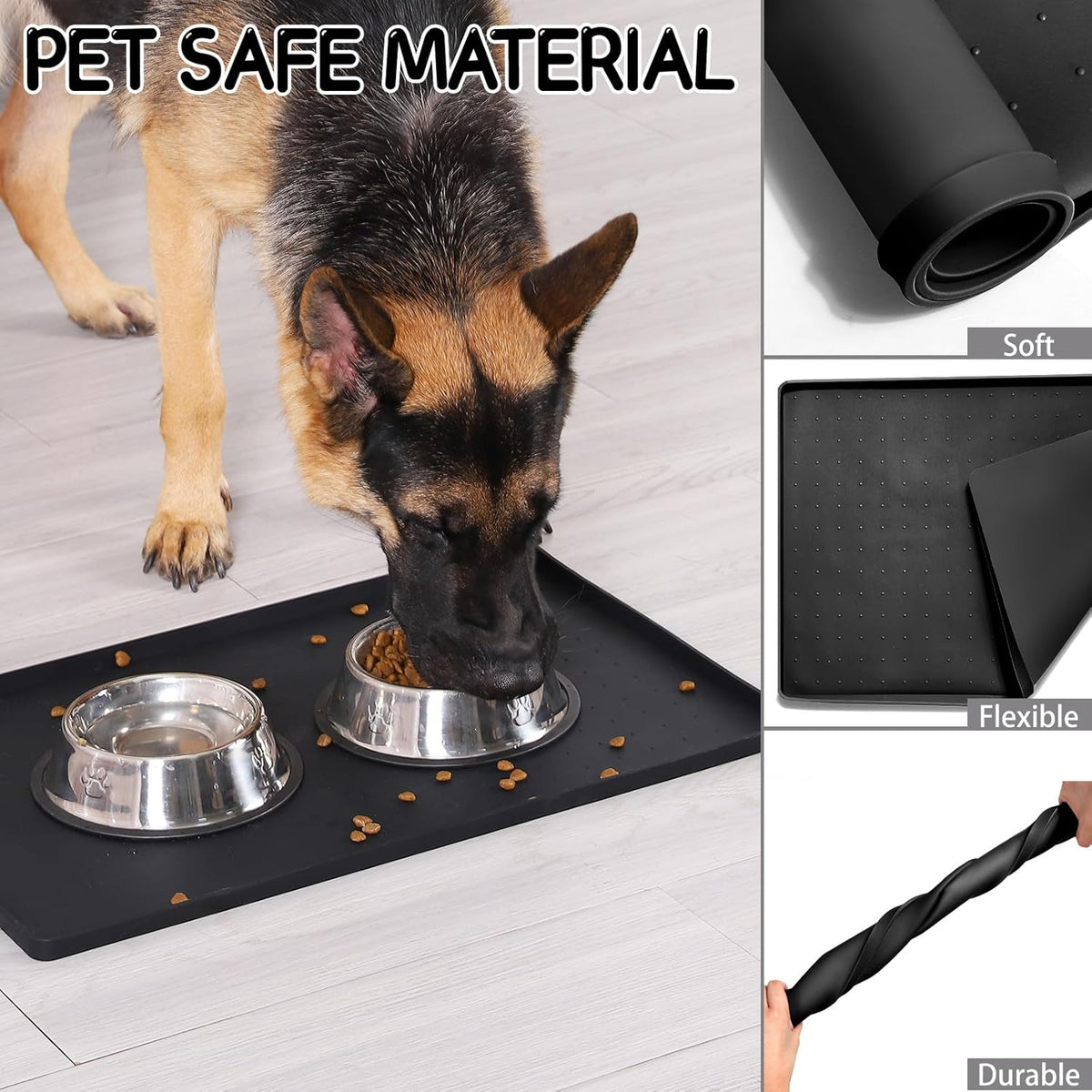 MateeyLife Silicone Cat & Dog Food Mat for Floors Waterproof, Anti-Slip Dog Bowl Mats for Food and