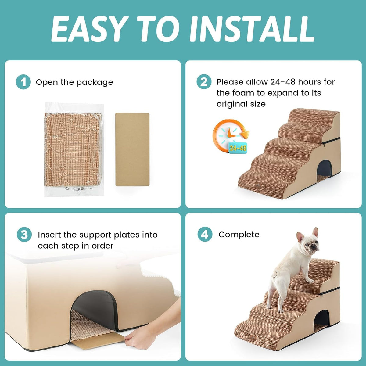 Extra Wide Dog Stairs with Tunnel, Detachable Large Pet Step for Small Medium Dog, Puppy or Cat