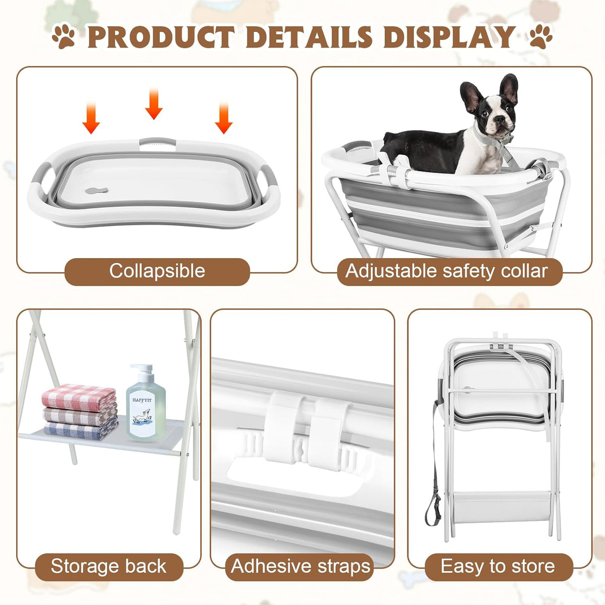 YUEPET Elevated Collapsible Dog Bathtub, Portable Shower Tub with Safety Collar, Foldable Dog