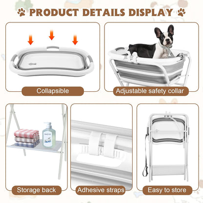 YUEPET Elevated Collapsible Dog Bathtub, Portable Shower Tub with Safety Collar, Foldable Dog