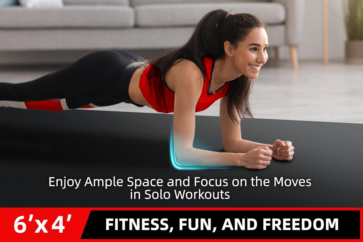 Large Exercise Mat for Home Workout,12‘x6’/10'x6'/9'x6'/8'x6'/7'x5'/6'x4' (7mm) Extra Thick Workout