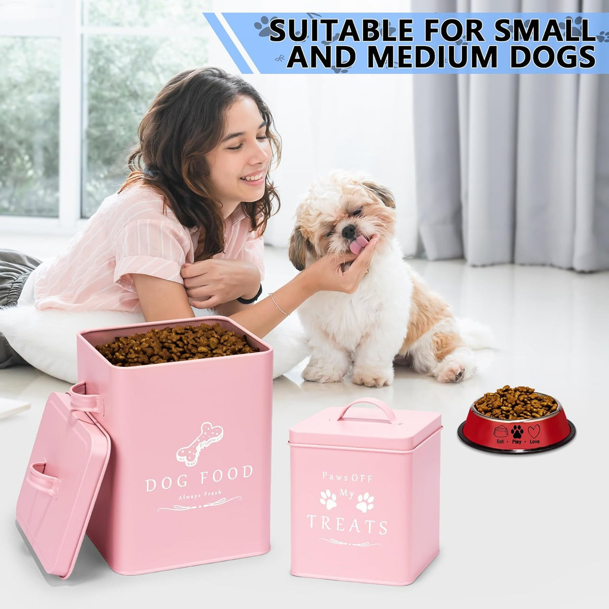 Meraki Home Small Dog Food Container and Dog Treats Container - Tight Lids - Feed Scoop and Pet