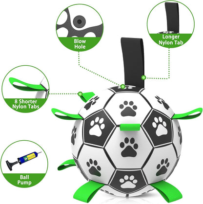 QDAN 2 PCS Dog Toys Soccer Ball Set with Straps, Interactive Dog Toys for Tug of War, Puppy
