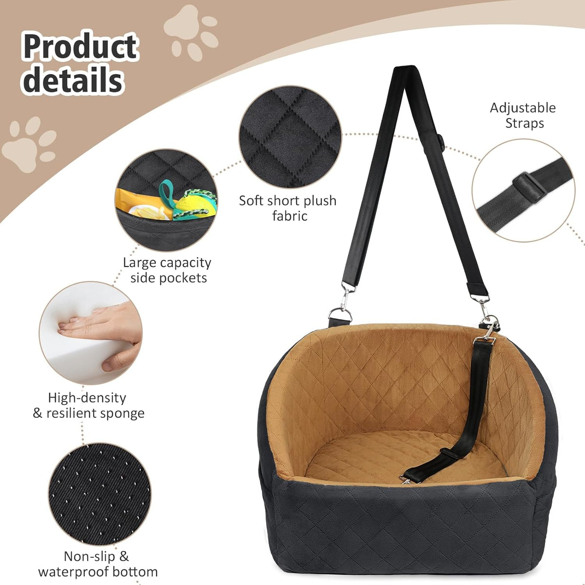 Dog Car Seat for Small Medium Dogs,Detachable Washable Dog Booster Seat Under 30lbs, Pet Car Seat
