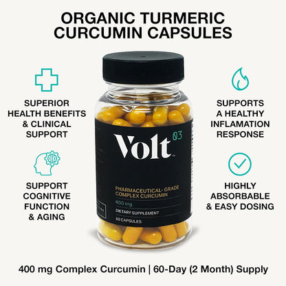 Organic Turmeric Curcumin Capsules, 400mg Complex Curcurmin - Pharmaceutical-Grade Curcumin