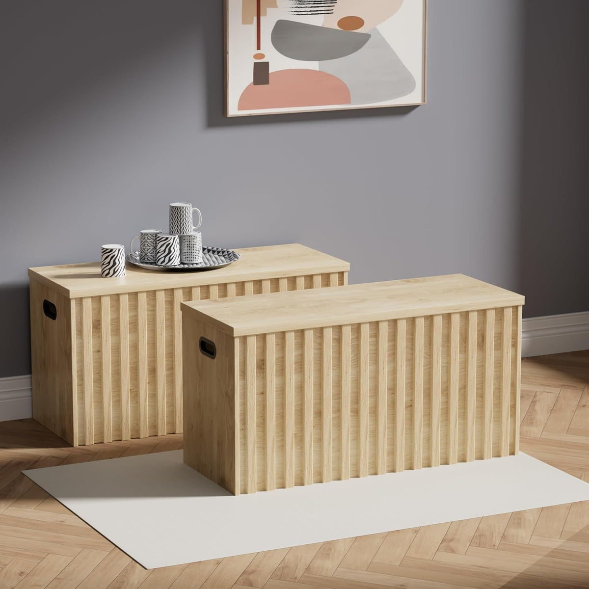 UEV Storage Bench Set of 2, 39.4" Wood Storage Trunk with 2 Safety Hinges, Sturdy Storage Chest