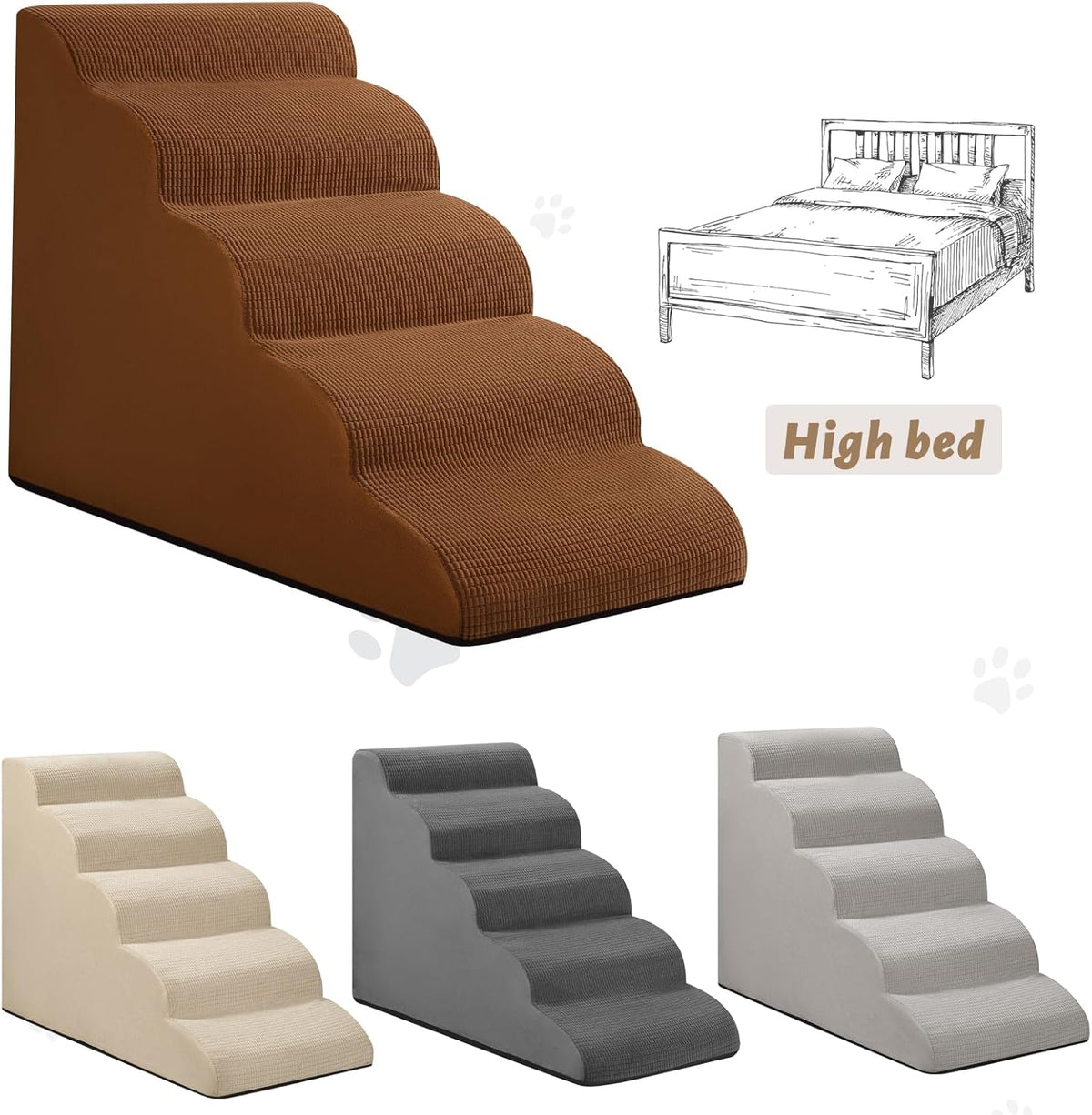 5-Step Dog Stairs and Ramp for High Bed,Non-Slip Sturdy Pet Steps for Small Dogs and Cats,22.2"