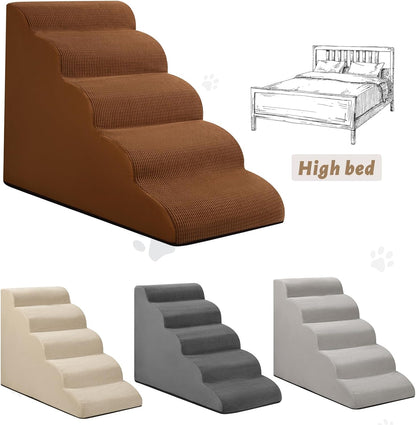 5-Step Dog Stairs and Ramp for High Bed,Non-Slip Sturdy Pet Steps for Small Dogs and Cats,22.2"