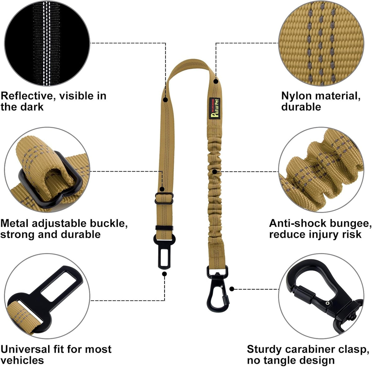 Plutus Pet Dog Seat Belt for Car, Adjustable Dog Car Harness with Carabiner Clip, Reflective Dog