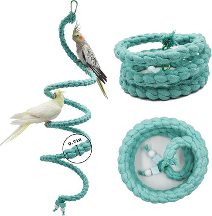 Dnoifne Bird Spiral Rope Perch, Blue Cotton Rope Perch for Parrot, Parakeet, Budgie, Lovebird