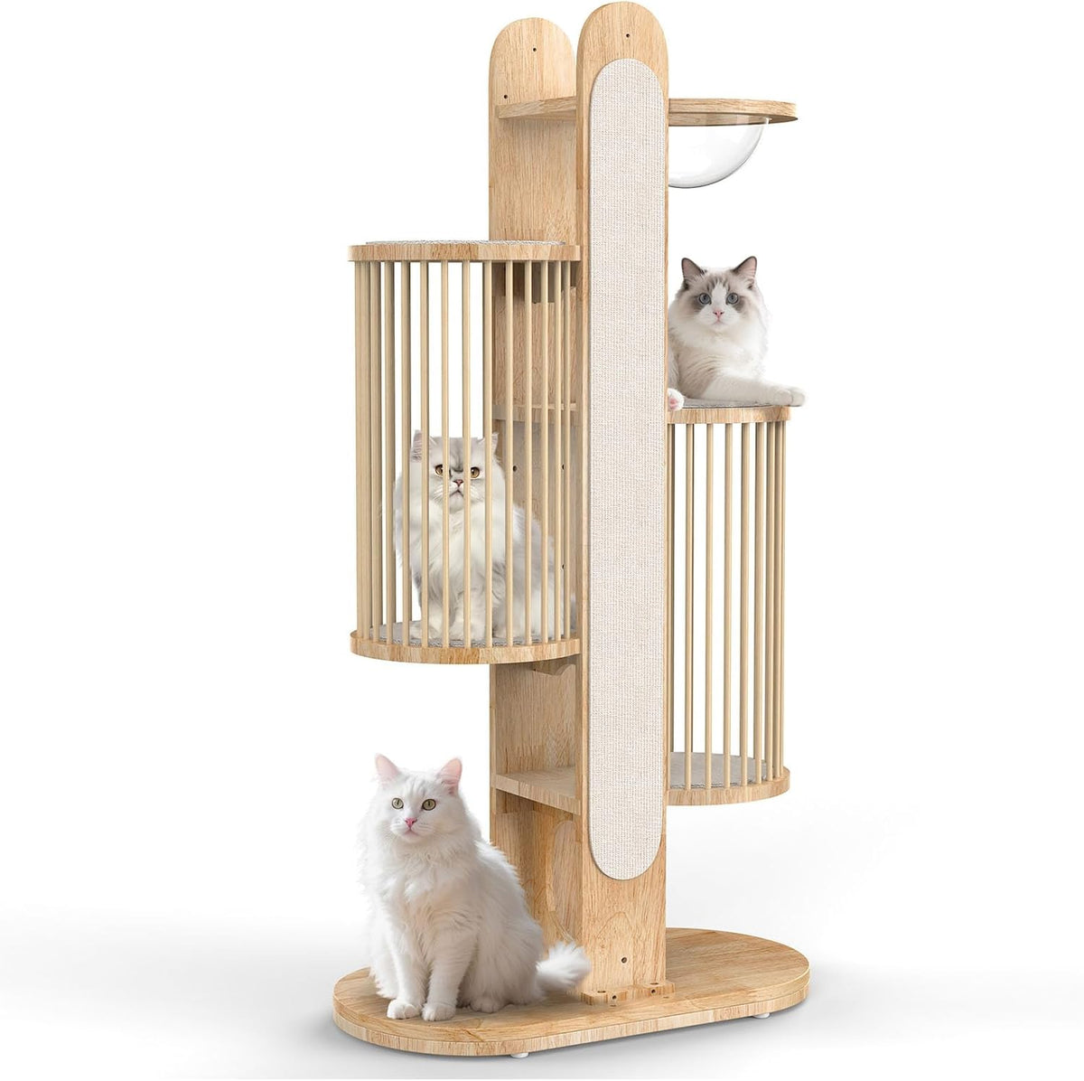Modern Cat Tree Tower for Indoor Cats, 67" Tall Solid Wooden Cat Tower with Scratching Posts, 6