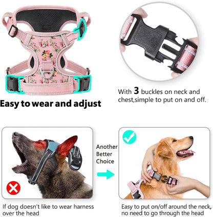 Timos Dog Harness, No-Pull Pet Harness with 2 Leash Clips, Adjustable Soft Padded Dog Vest