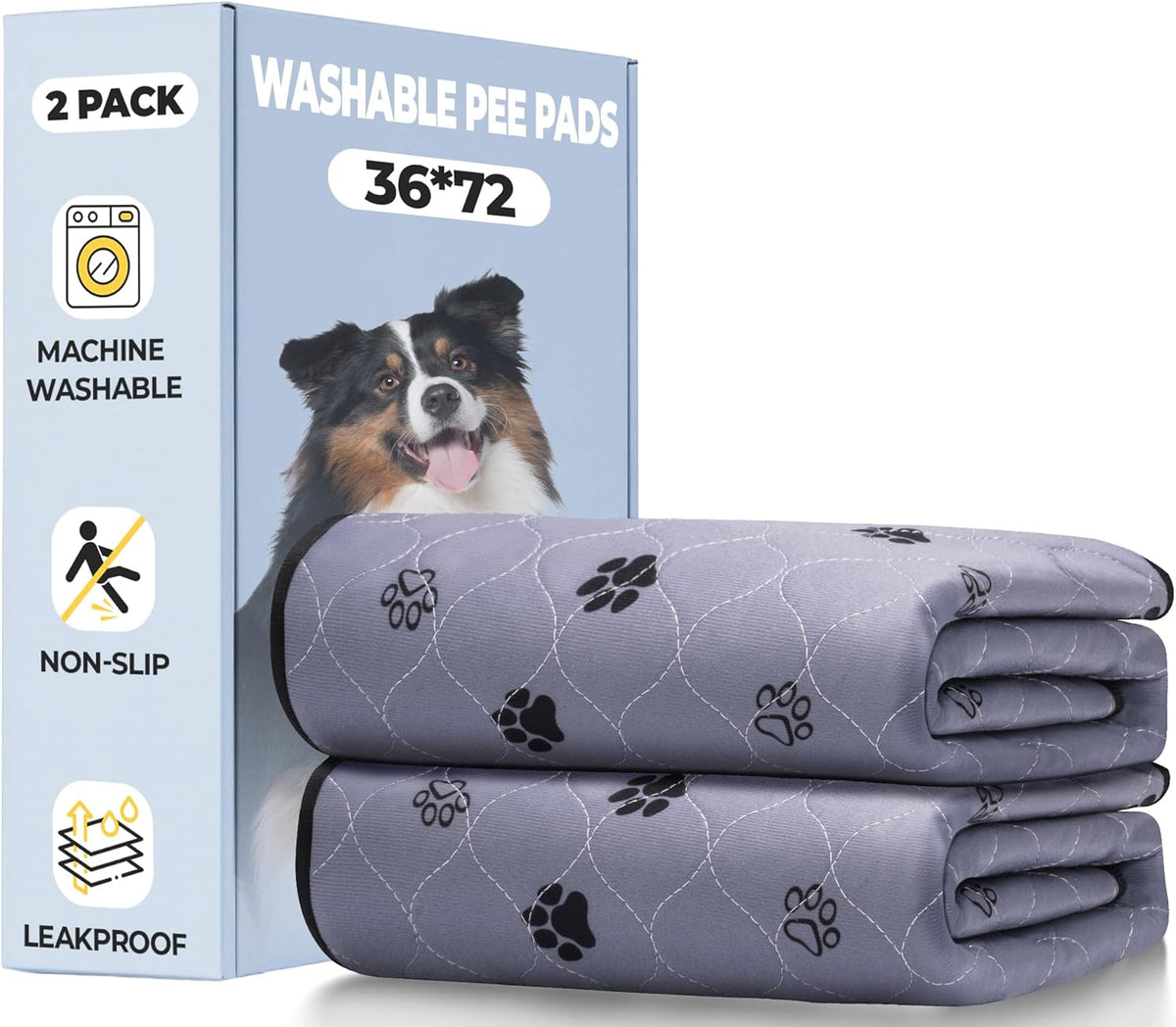 Fostanfly Washable Dog Pee Pads, 2 Pack 36''x72'' Non Slip Reusable Puppy Pee Pads with Great Urine