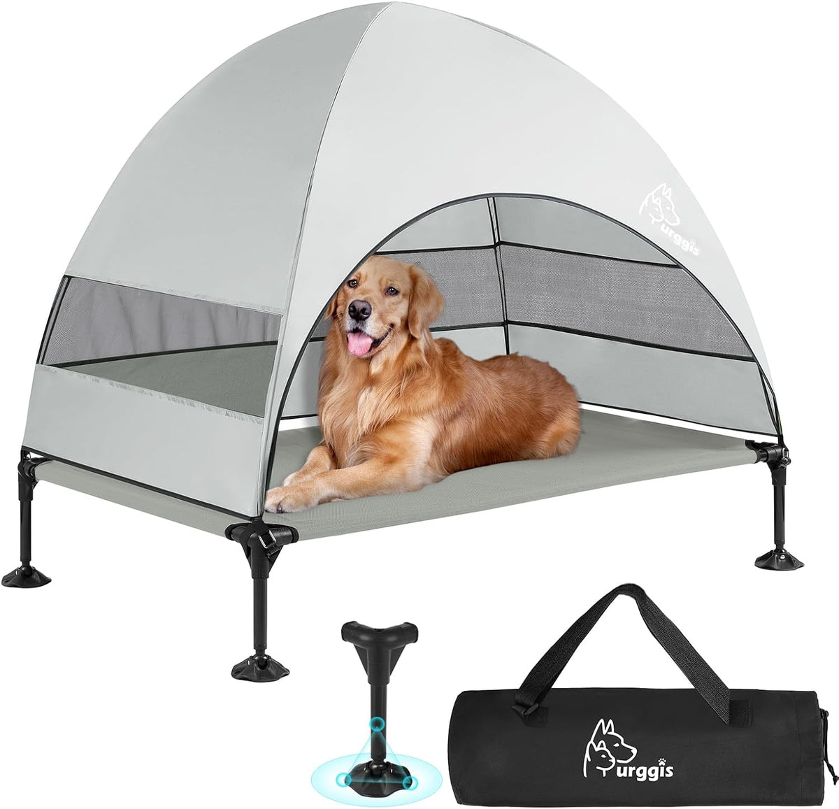 Upgraded Elevated Dog Bed with Canopy, Portable Raised Outdoor Dog Bed with Stable Anti-Slip Feet
