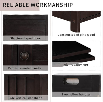 Shoe Storage Bench with 3 Shutter-Shaped Doors, Pine Wood Shoe Bench with Removable Cushion and
