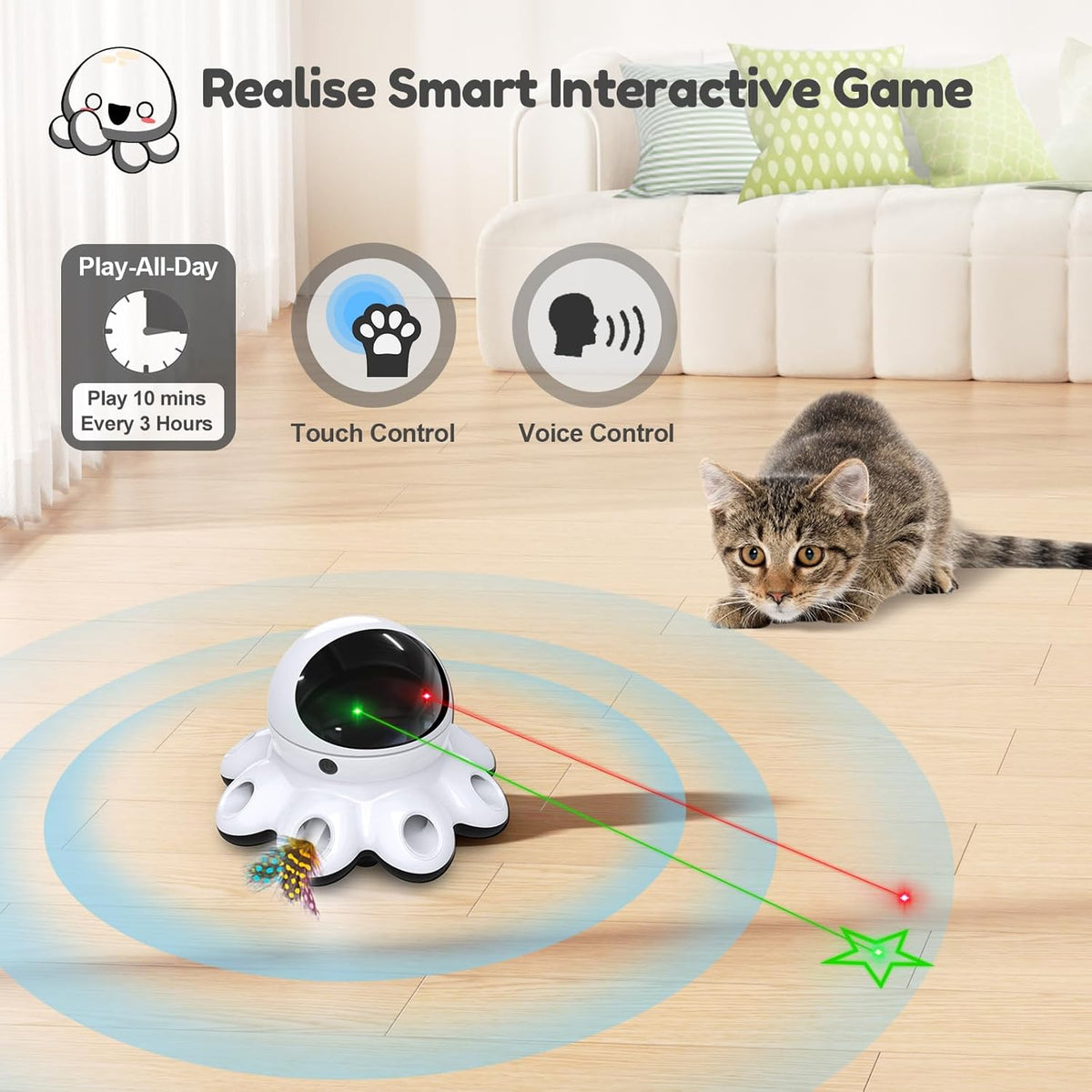 ORSDA Cat Laser Toy, 2-in-1 Interactive Automatic Motion Activated Moving 8 Holes Whack A Mole