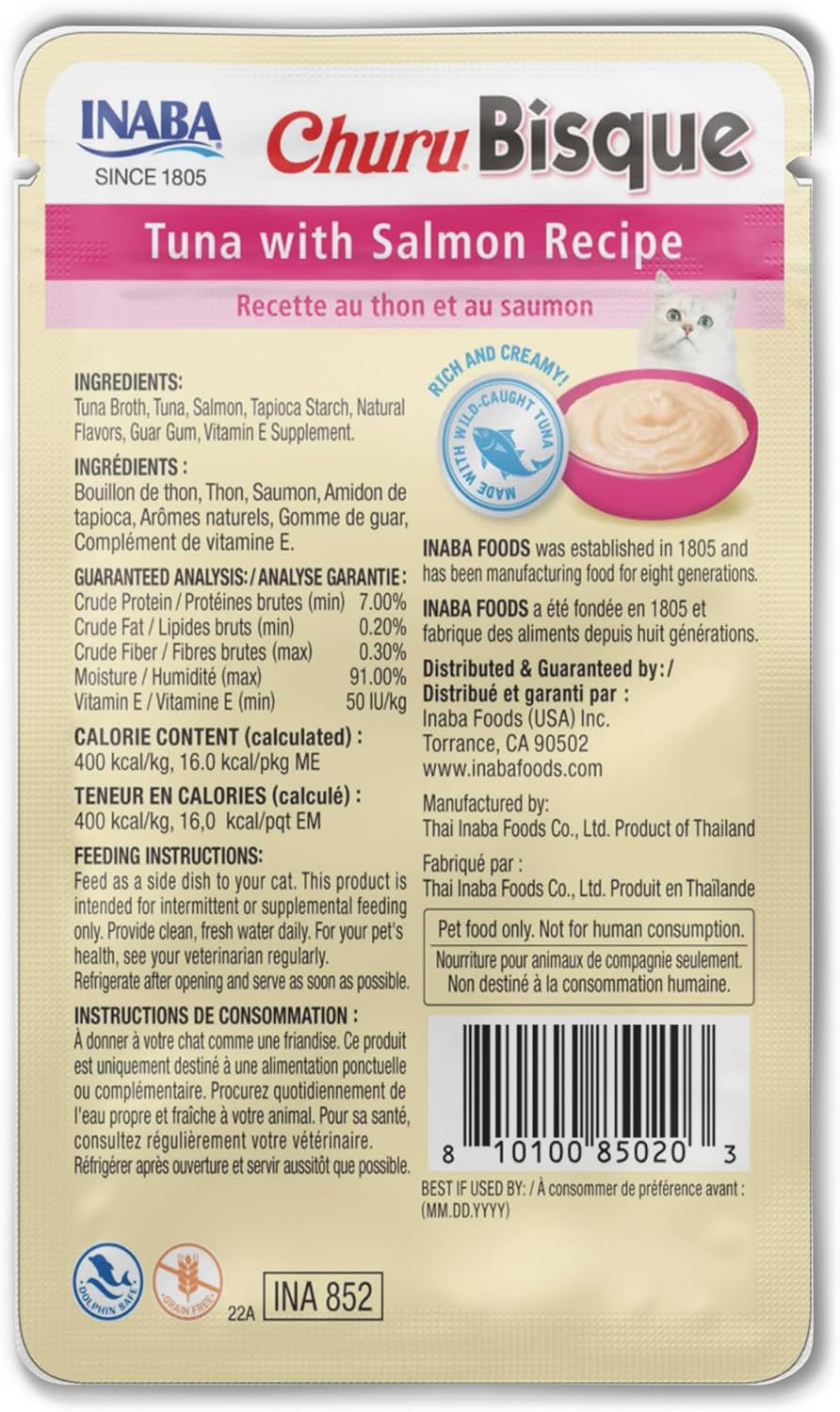 INABA Churu Bisque for Cats, Creamy Lickable Purée Side Dish with Vitamin E, 1.4 Ounces per Pouch