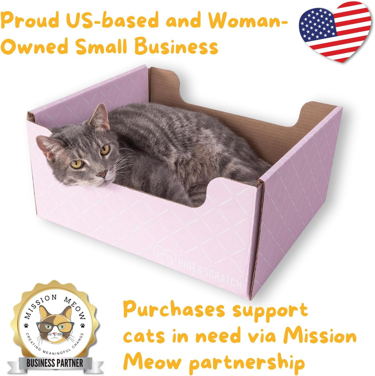 HIDE & SCRATCH Cat Scratcher Box and Cat Bed with Refillable Double-Sided Cardboard Scratch Pad for