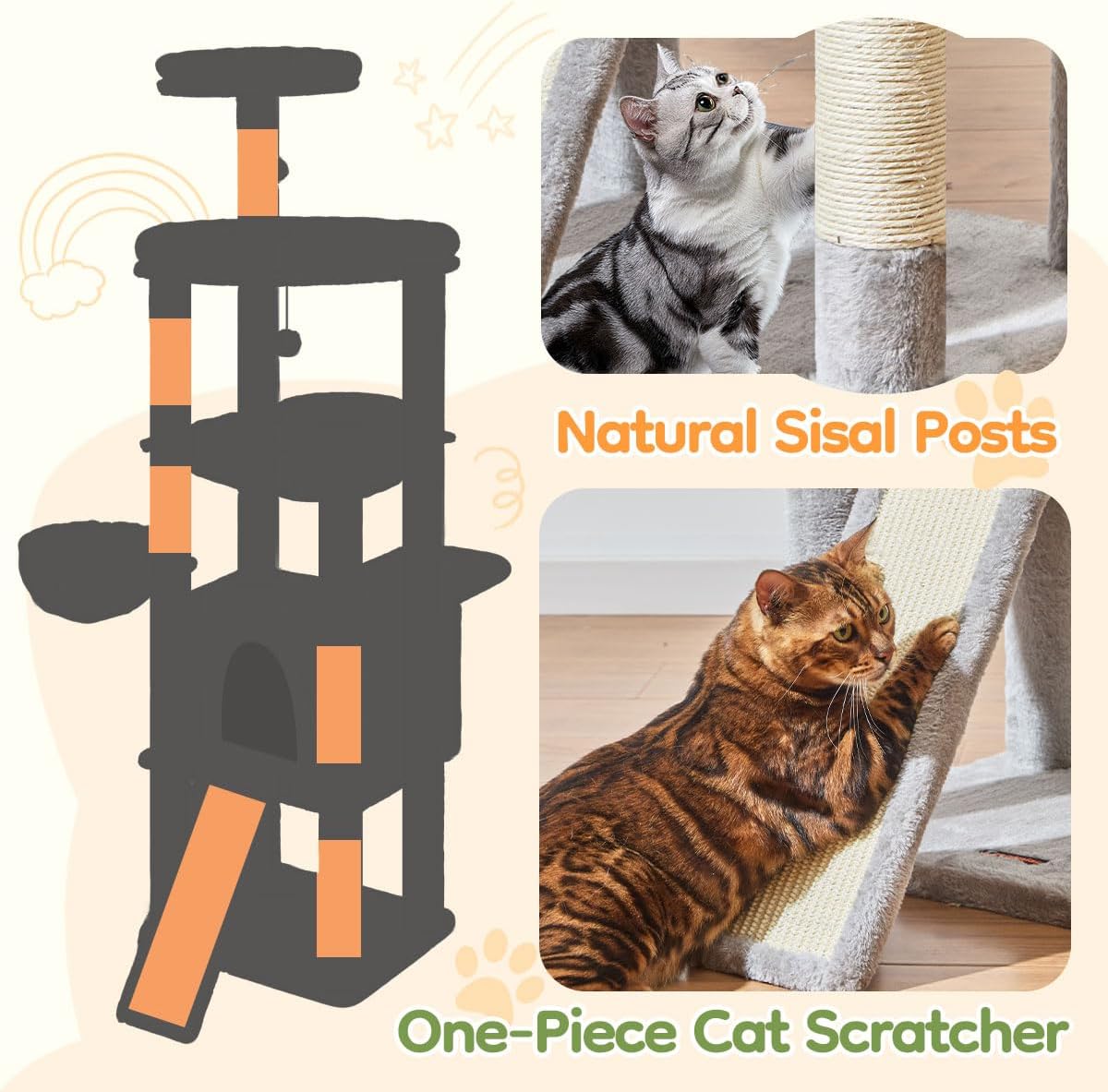 Taoqimiao 72 Inches Cat Tree for Large Cats, Multi-Level Tall Cat Tower, Widened Cat Condo with