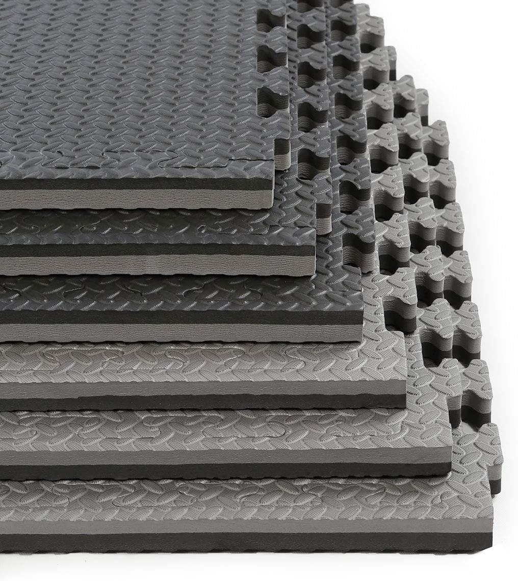 Xspec 1" Extra Thick 48 sq ft Reversible EVA Gym Foam Floor Mat Tiles (24" x 24"), Steel Pattern