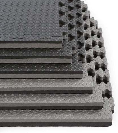 Xspec 1" Extra Thick 48 sq ft Reversible EVA Gym Foam Floor Mat Tiles (24" x 24"), Steel Pattern