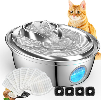 ORSDA Cat Water Fountain Stainless Steel 67oz/2L, Automatic Pet Drinking Fountain with Water Level