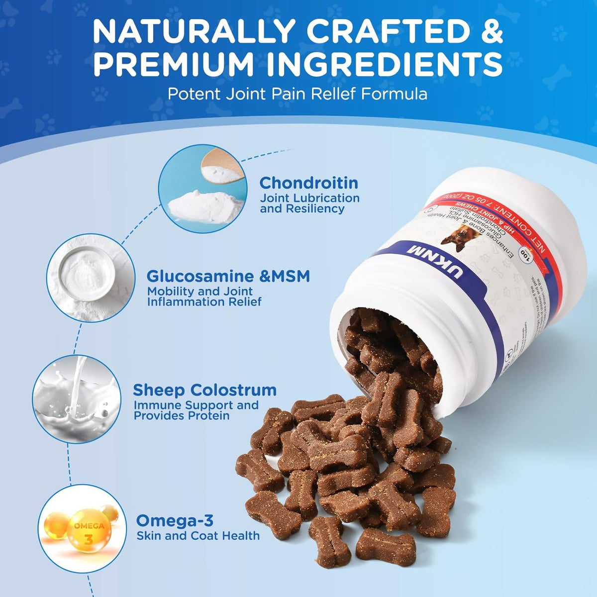 Dog Hip and Joint Supplement,100 Count,Chicken Flavor,Pain and Inflammation Relief Chews with