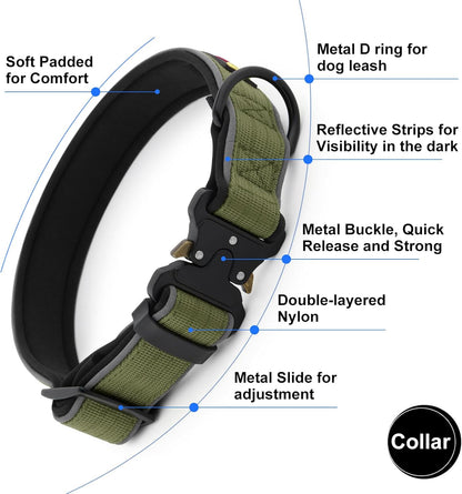 Plutus Pet Tactical Dog Collar, Reflective, Adjustable Heavy Duty Dog Collar, Soft Padded and